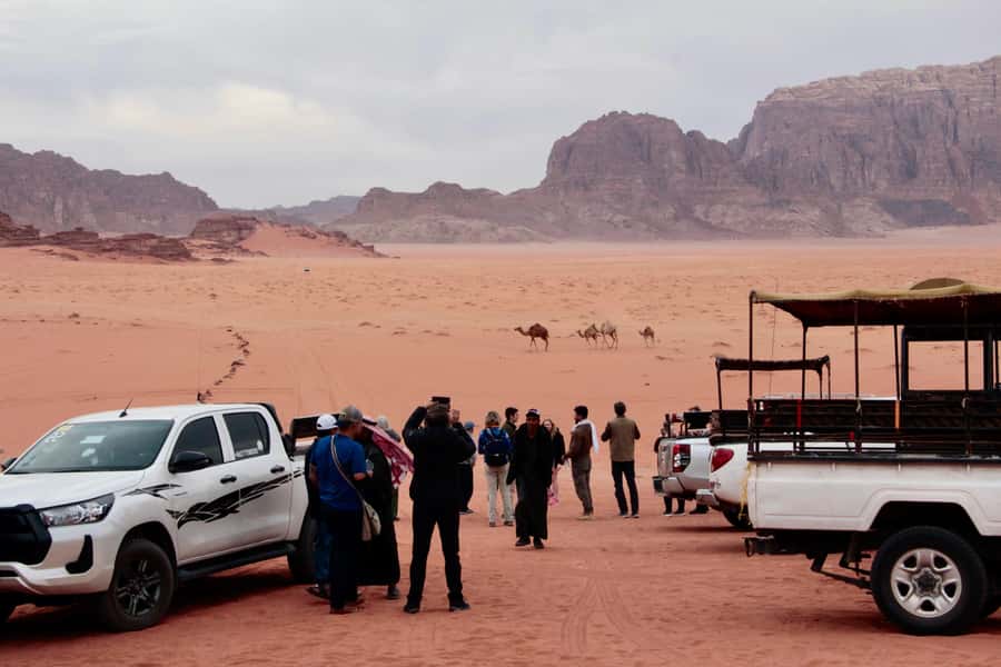 Wadi Rum: 2nights|3Day all-inclusive BedouinDesertExperience - Day 1 4x4 Jeep Highlights, Camel Ride, and a Sunset That Might Be Cloudy